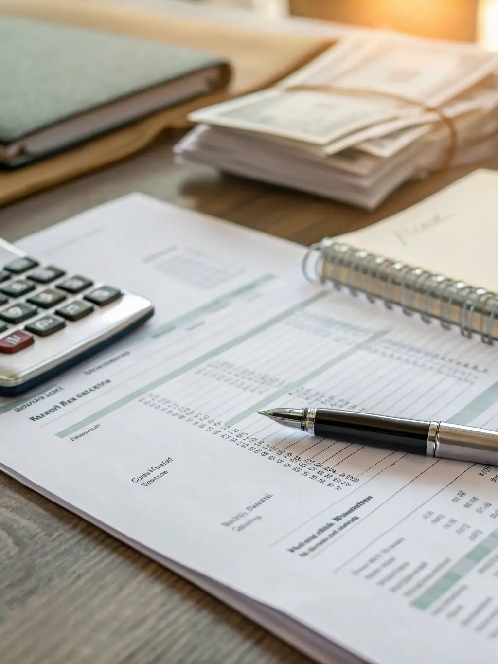 A close-up of financial reports and bookkeeping ledgers, emphasizing accuracy and attention to detail.