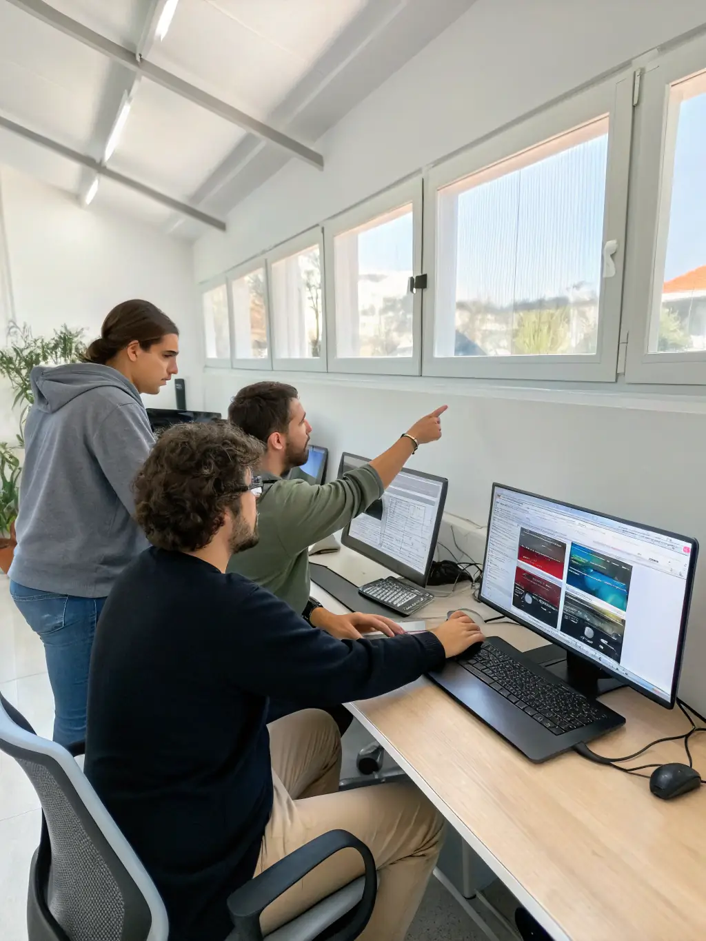 A modern office setting with employees working on payroll processing, highlighting efficiency and compliance.